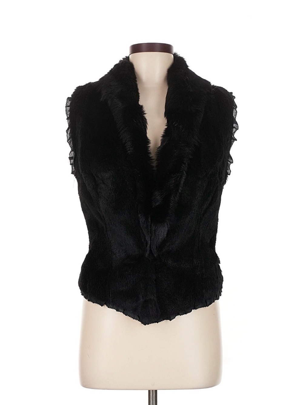 Sheri Bodell Black 100% Rabbit Fur Trim Vest